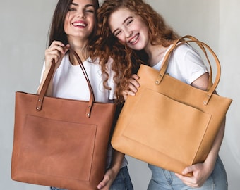 Leather Tote Bag For Women Large With Zipper Pocket Handmade Brown Tote With Shoulder Strap Shoulder Bag Crossbody Messenger Handbag Handles