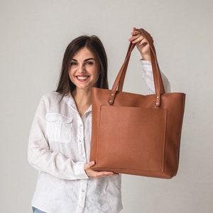 Brown Leather Tote Bag With Zipper • Work Women Soft Leather Handbag • Leather Shoulder Bag • Leather Tote For Women • Leather Crossbody Bag