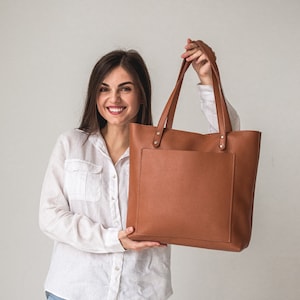 Brown Leather Tote Bag With Zipper • Work Women Soft Leather Handbag • Leather Shoulder Bag • Leather Tote For Women • Leather Crossbody Bag