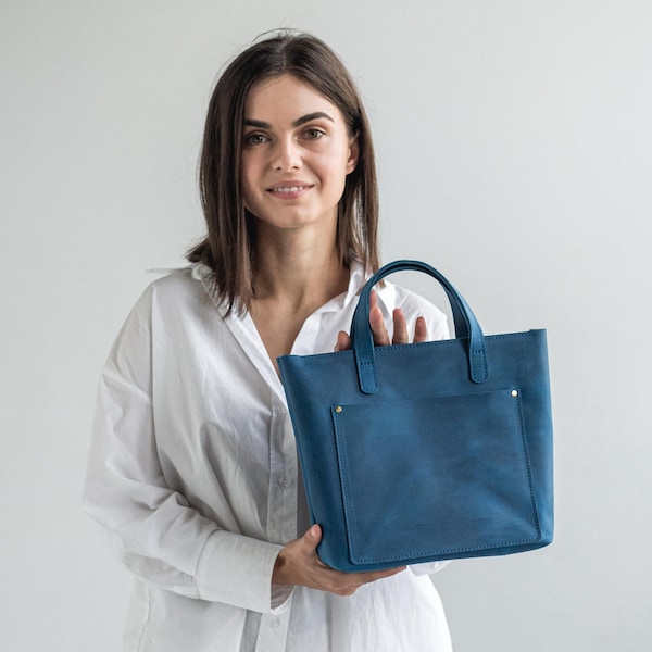 Personalized Mini Leather Tote Bag with Zipper and Crossbody Strap, Custom Gift for Her