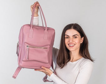 Genuine Pink Leather Backpack for Everyday Use | Handmade Leather City Backpack | Leather Urban Backpack | Women's Leather Travel Rucksack