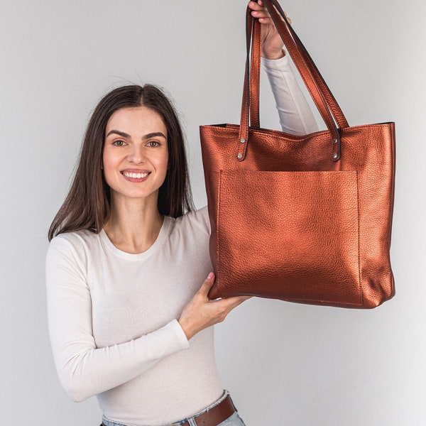 Genuine Pebble Leather Tote Bag for Everyday Use | Leather Festival Tote Purse | Leather Shoulder Bag with Optional Zipper, Crossbody Strap