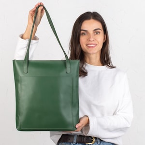 Grüne Leder Tragetasche für Damen - Stilvolle und langlebige Handtasche - Geräumige Umhängetasche für Arbeit, Reisen oder Freizeit