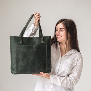 Women Leather Tote Bag Green Leather Shoulder Bag With Crossbody