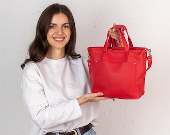 Handmade Red Leather Mini Tote Bag: Fashionable Small Handbag