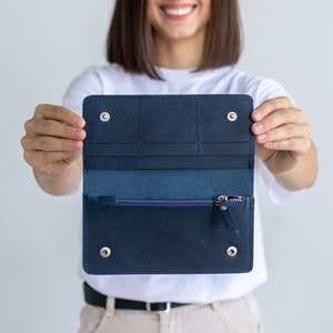 Cartera delgada de cuero con cremallera / Cartera de cuero para mujer / Monedero de cuero / Estuche de cuero para dinero / Cartera personalizada / Cartera de cuero personalizada