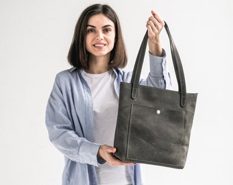 Handmade Cowhide Leather Tote Bag: Everyday Shoulder Bag