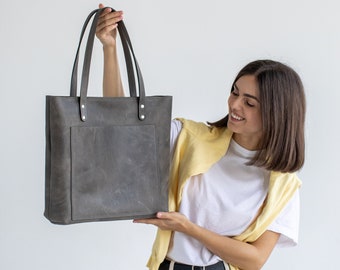 Handmade Leather Crossbody Tote Bag | Personalized Laptop Purse