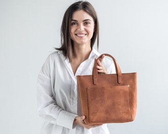 Mini Crossbody Tote Bag | Leather Handbag Tote | Handmade