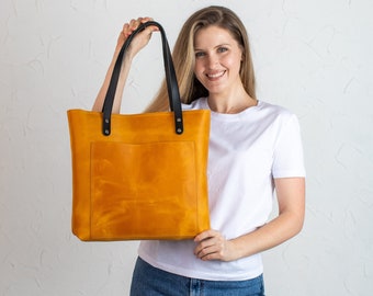 Genuine Soft Leather Tote Bag for Everyday Use | Handcrafted Leather Shoulder Tote Bags | Leather Tote Women Bag with Optional Zipper Pocket