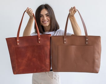 Braune Ledertasche mit Reißverschluss für Frauen