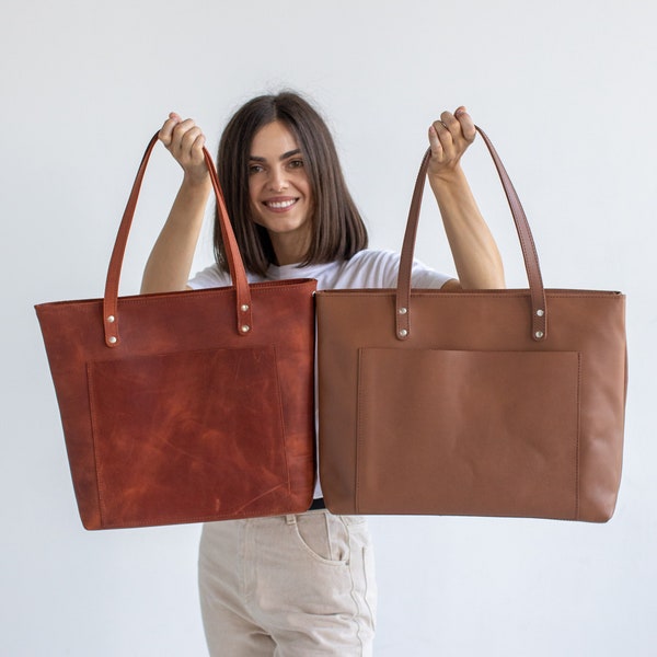 Large tote bag Leather tote bag Shoulder tote bag Handmade bag Tote bags for women Leather tote bags with zipper Best tote bags Brown tote