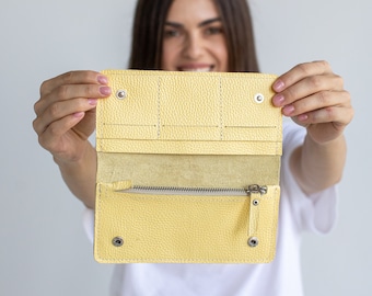 Personalization leather women wallet | Women’s wallet | Pebbled leather slim wallet | Engraving leather purse | Leather long wallet