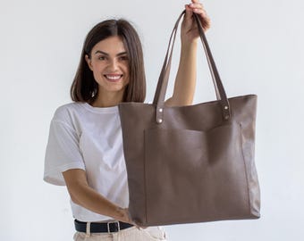 Personalized Pebbled Leather Tote Bag for Work