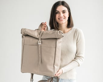 Leather backpack | Pebbled leather rucksack | Leather rolltop backpack | Womens backpack | School leather backpacks | Leather students bag