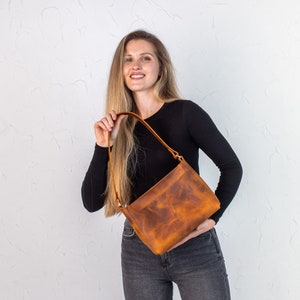 Handcrafted Leather Shoulder Bag with Zipper & Pockets
