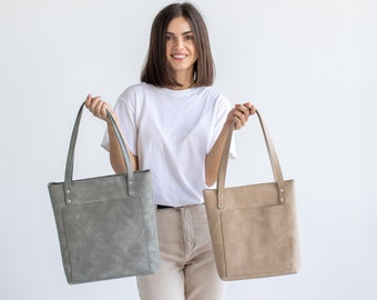 Leather Tote Bag Handmade • Personalized Zippered Tote Bag • Leather Women Everyday Work Bag • Leather Shoulder Bag • Genuine Tote Purse