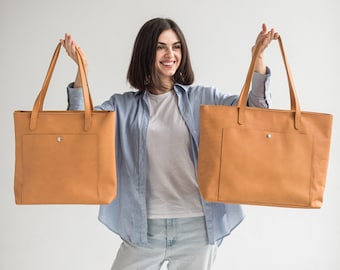 Handmade Cowhide Leather Tote – Minimalist Shoulder Bag for Work & Travel