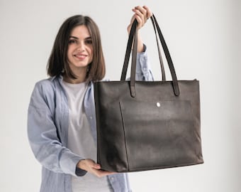 Leather Tote Bag With Button | Handmade Leather Shoulder Women's Bag | Leather Custom Personalization Bag | Everyday Use Work Leather Bag