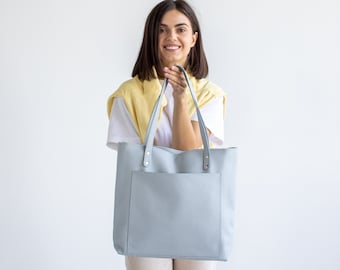 Personalisierte italienische Leder-Einkaufstasche • Arbeitstasche mit Reißverschluss