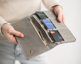 Cartera de cuero hecha a mano / Cartera de cuero genuino para mujer / Personalice regalos para ella / Carteras delgadas de cuero / Personalice la billetera