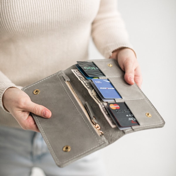 Leather Women Wallet with Zipper Pocket, Card Slots in 15 Colors