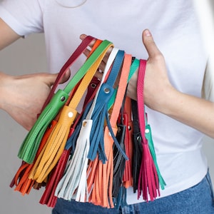 Echte Lederquaste mit Ripsband | Perfekte Lederquaste für Tragetasche | Handgefertigte Leder Quasten für Schulter Geldbörse | Handgefertigte Quasten