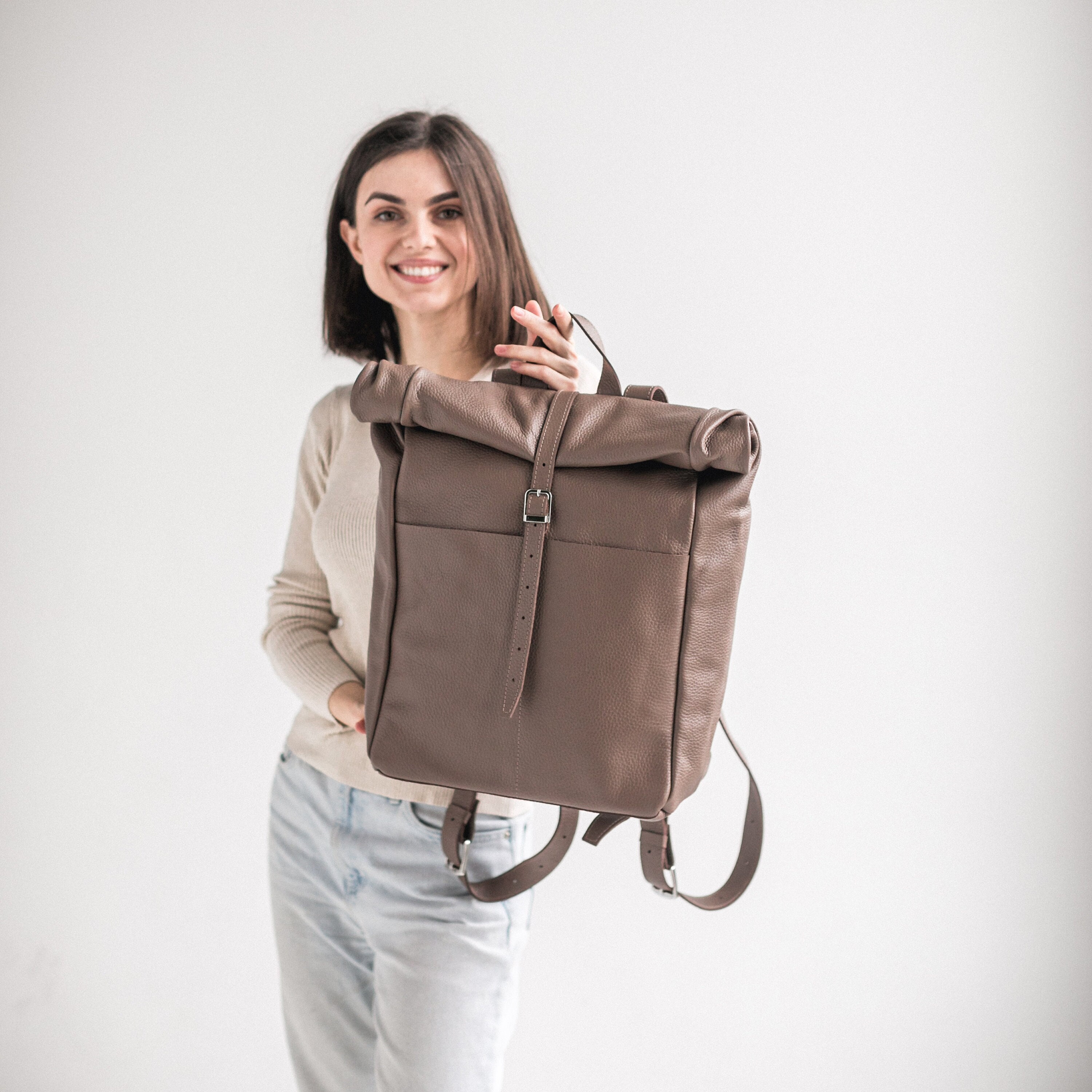 Handmade Pebbled Leather Rolltop 