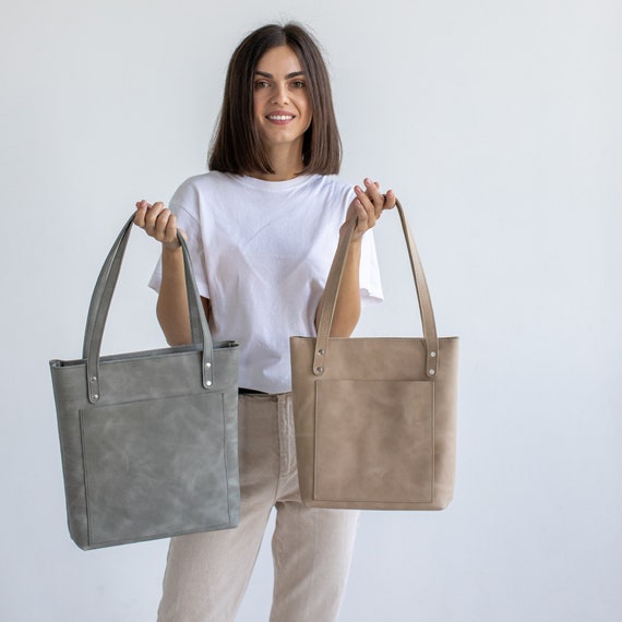 Mens leather tote bag with best sale zipper