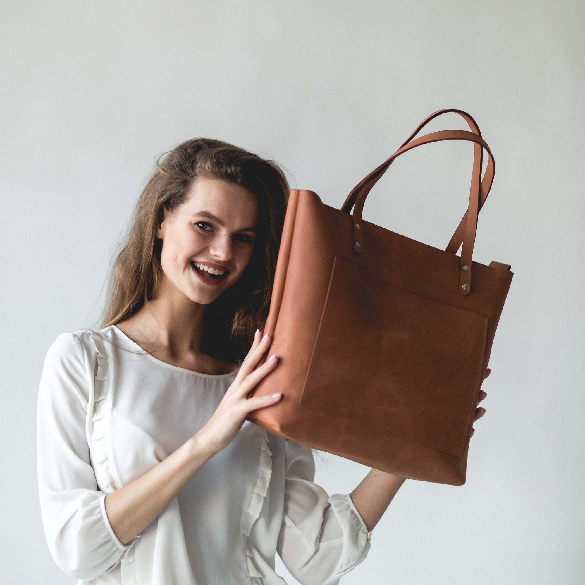 Handmade tote bag Leather tote bag Large tote bag Shoulder Etsy