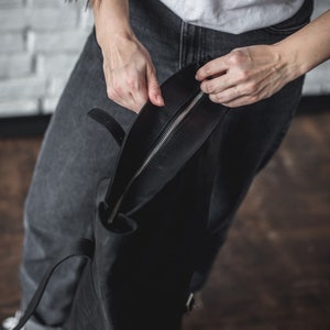 Leather women man backpack | Leather Rolltop backpack | Rolltop leather backpack | Everyday backpack | Leather City backpack | Laptop bag image 5