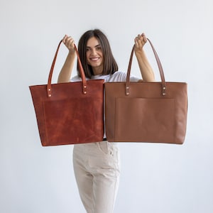 Cogna Brown Leather tote bag for women. Everyday use leather bag.Smooth leather women bag for work