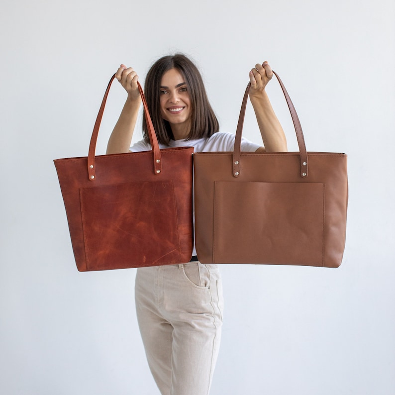 Cogna Brown Leather tote bag for women. Everyday use leather bag.Smooth leather women bag for work