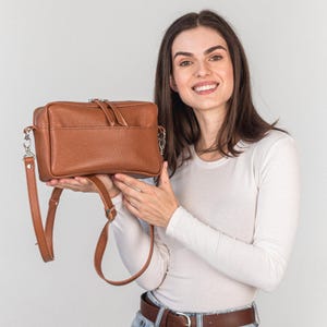 Leder Umhängetasche für Damen Herren | Umhängetasche aus Leder | Ledertasche mit Reißverschluss und Taschen | Umhängetasche aus Leder