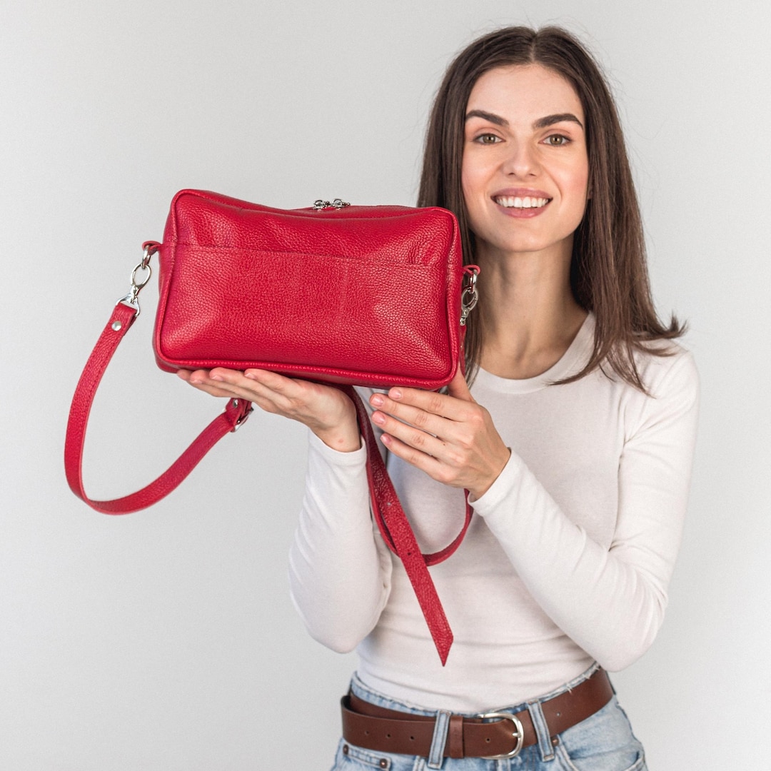 Handmade Red Leather Crossbody Bag With Adjustable Strap - Etsy
