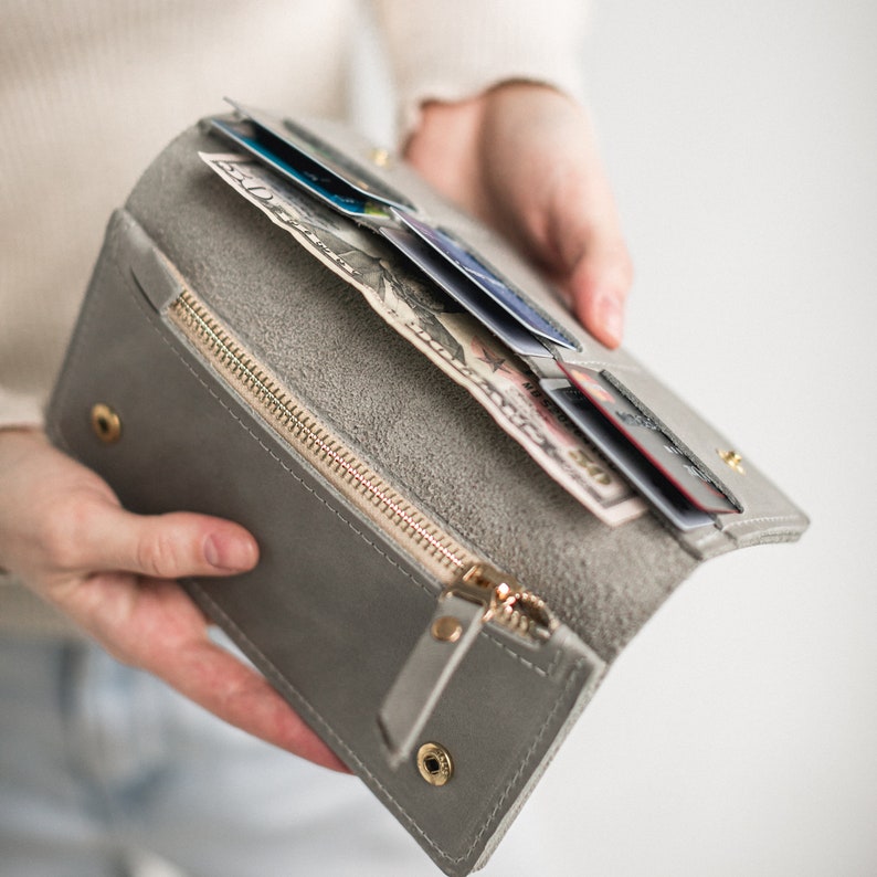 Cartera de mujer Cartera de cuero para mujer Cartera de cuero para mujer Cartera de cuero para mujer Cartera de cuero fina Monedero de cuero Regalo para ella imagen 2