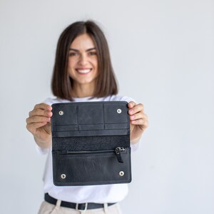 Cartera de mujer Cartera de cuero para mujer Cartera de cuero para mujer Cartera de cuero para mujer Cartera de cuero fina Monedero de cuero Regalo para ella imagen 10