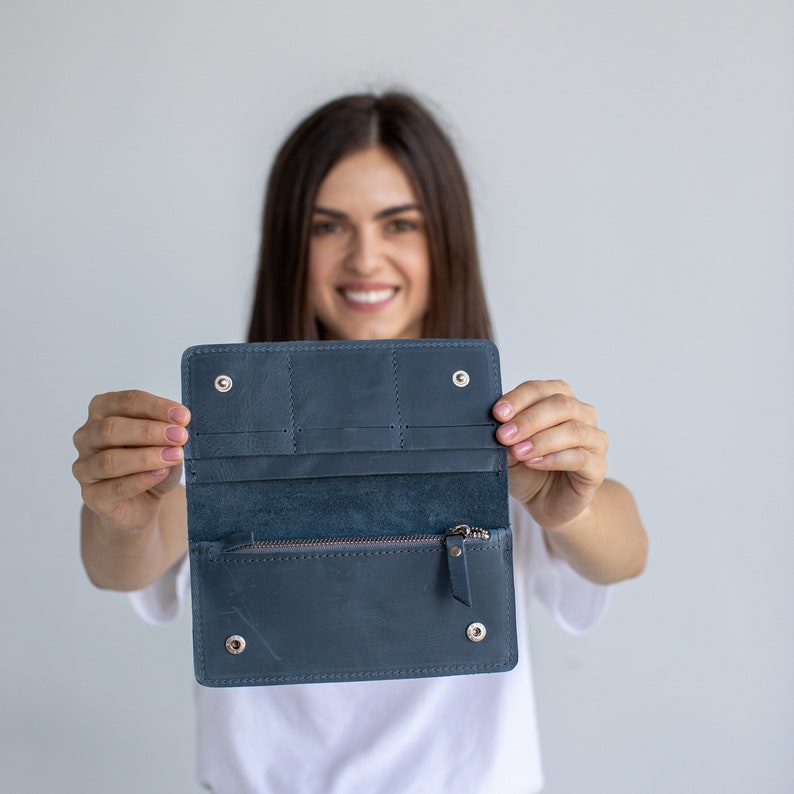Cartera de mujer Cartera de cuero para mujer Cartera de cuero para mujer Cartera de cuero para mujer Cartera de cuero fina Monedero de cuero Regalo para ella imagen 6