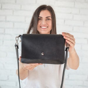 Small Leather Crossbody Bag for Womens Minimalist Dark Brown Crossbody ...