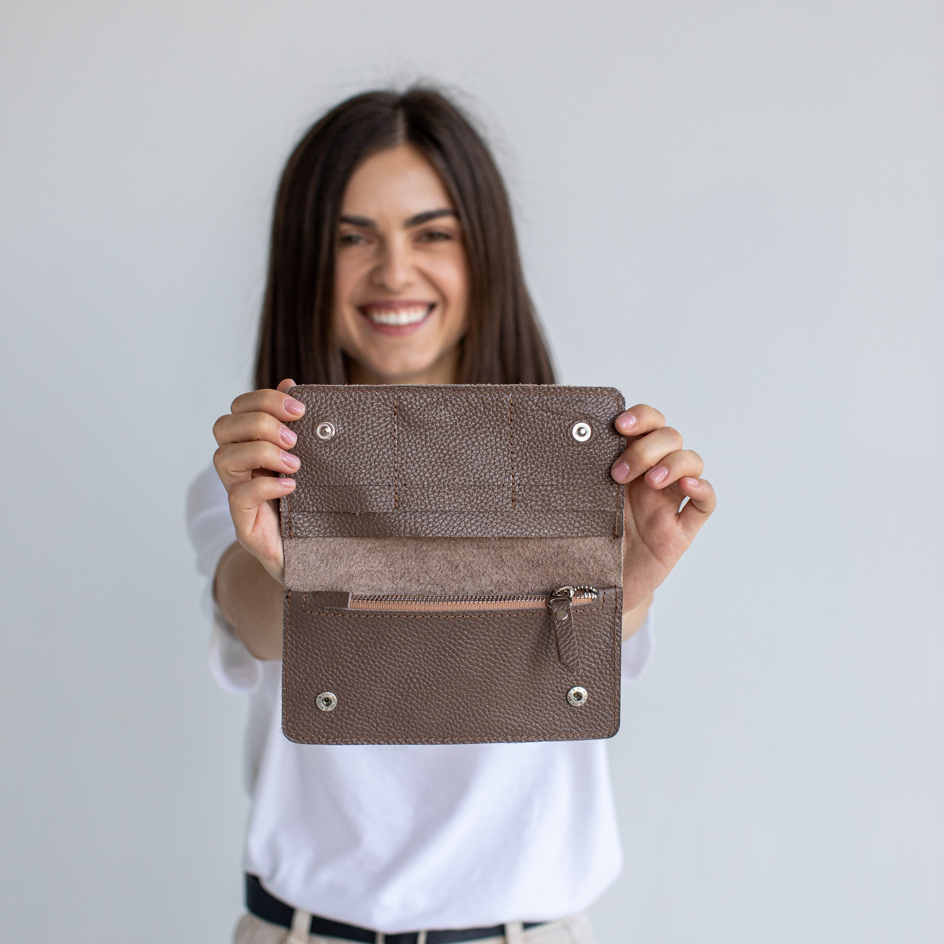 Pebbled Women's RFID Small Clutch Wallet - Bone Color, Medium Size, Full Grain Leather - View #3