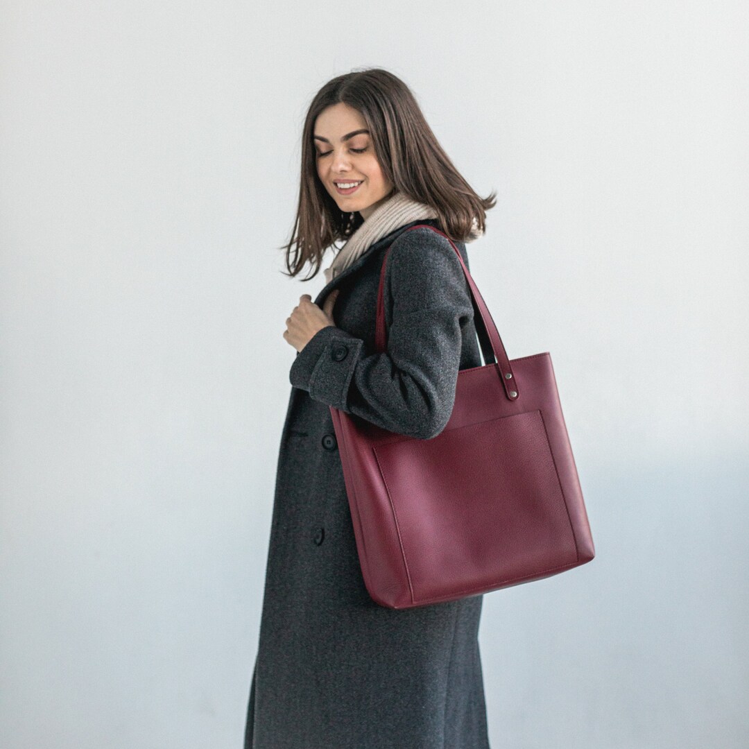 Genuine Leather Women's Tote Bag Double Faced Leather Shoulder Bag