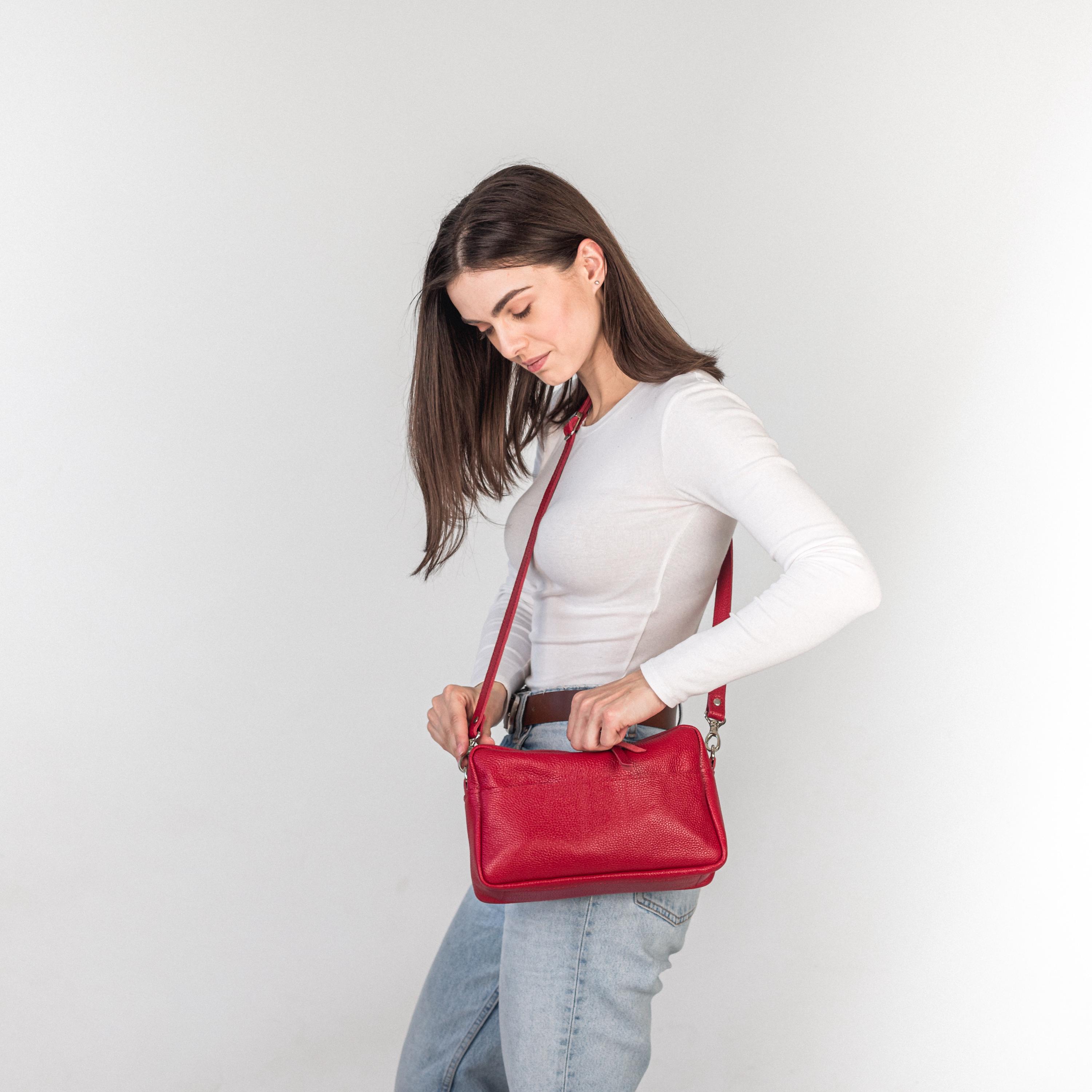 Handmade Red Leather Crossbody Bag With Adjustable Strap - Etsy