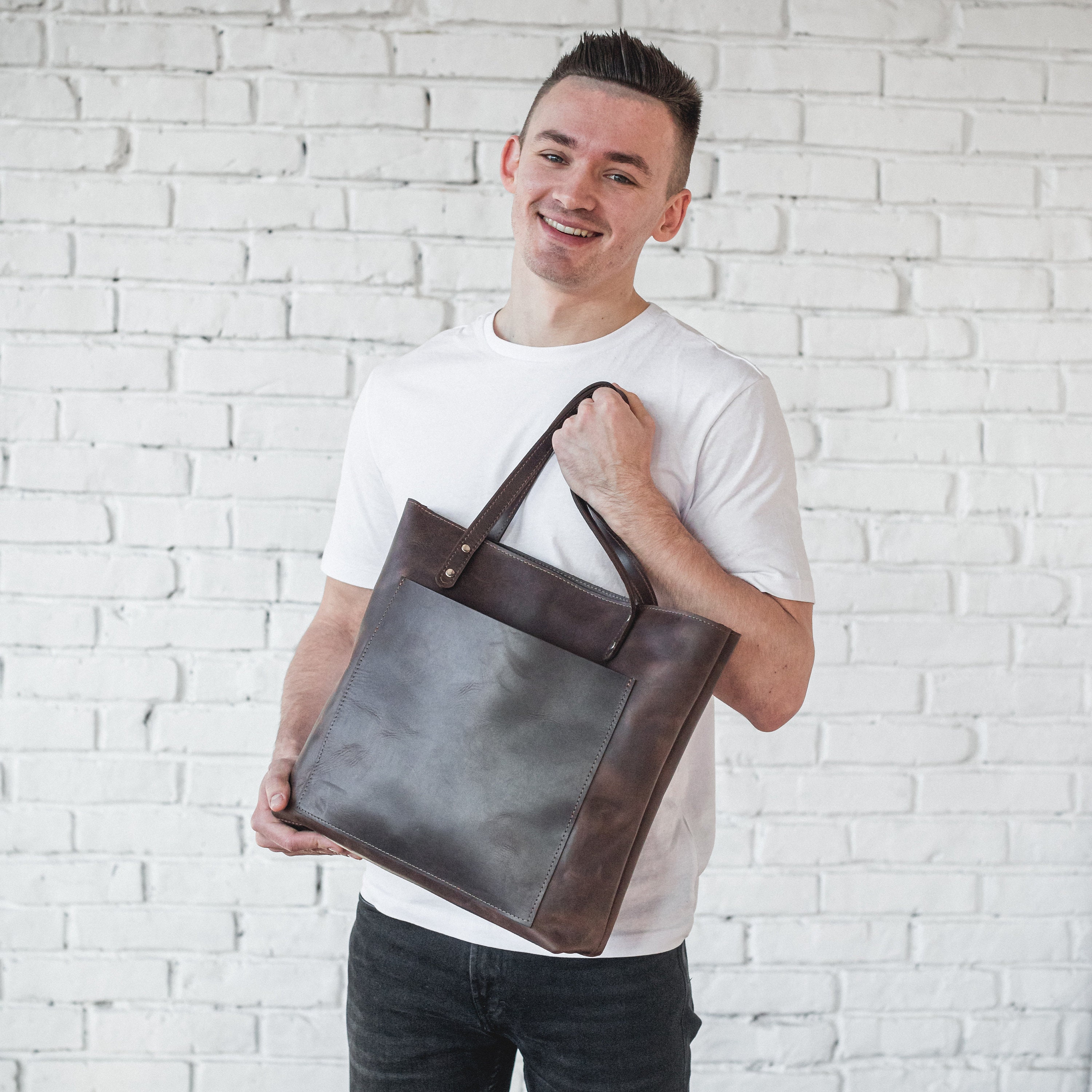 バッグ made in NYC brown leather hand bag 61bwUGT+VTL._SY300_QL30_.jpg