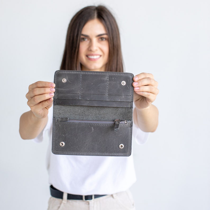 Cartera de mujer Cartera de cuero para mujer Cartera de cuero para mujer Cartera de cuero para mujer Cartera de cuero fina Monedero de cuero Regalo para ella imagen 8