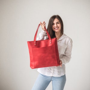 Red leather shoulder bag