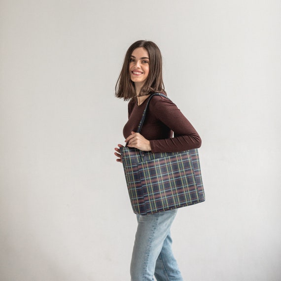 Plaid tote purse sales
