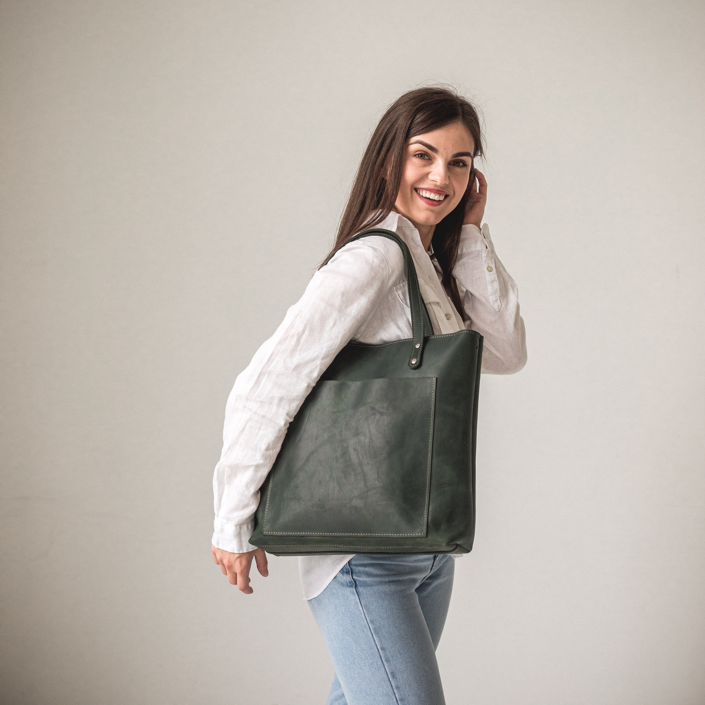 Leather Tote Bag for Women Large With Zipper Pocket Handmade Brown Tote  With Shoulder Strap Shoulder Bag Crossbody Messenger Handbag Handles 