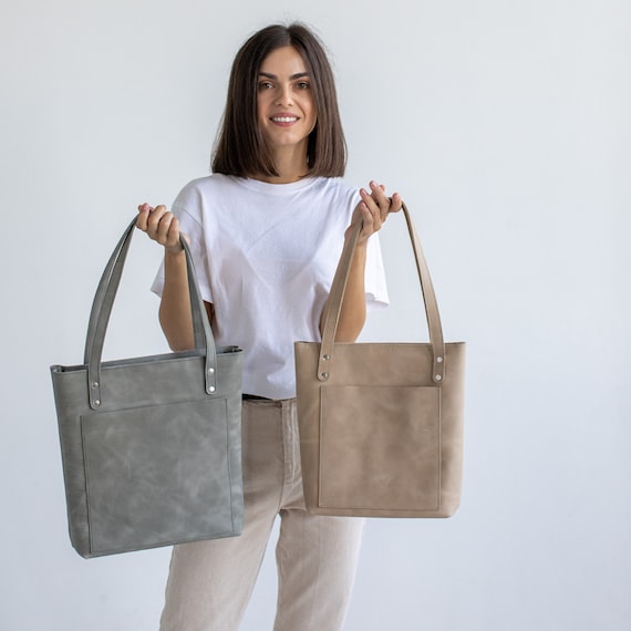 Leather Tote Bag For Women Large With Zipper Pocket Handmade Brown Tote With Shoulder Strap Shoulder Bag Crossbody Messenger Handbag Handles