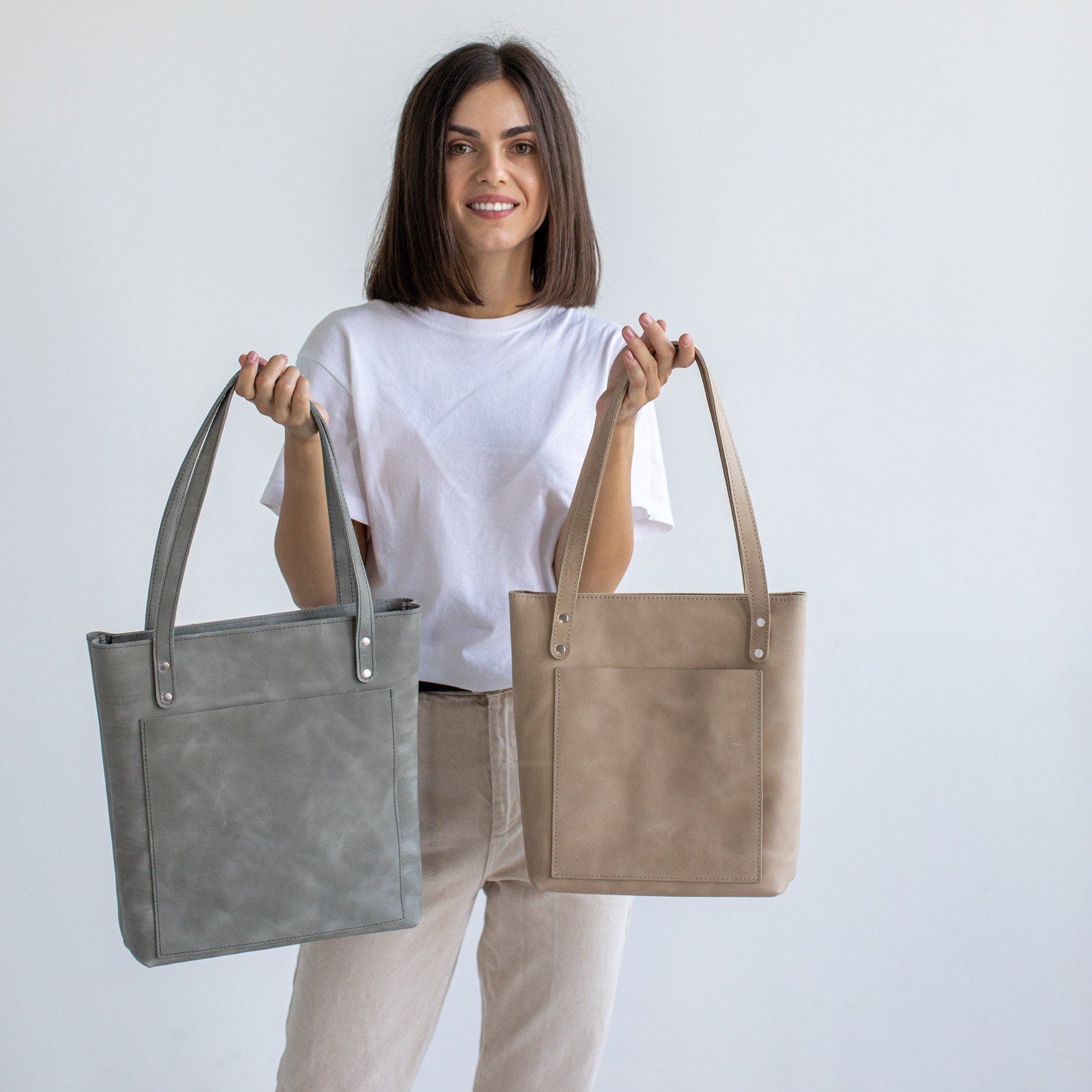 Tote bag with leather straps new arrivals
