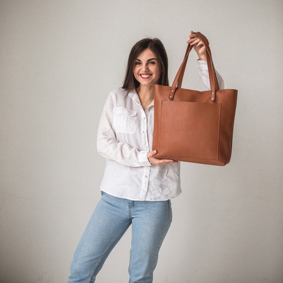 Brown Leather Tote Bag With Zipper Work Women Soft Leather Handbag Leather Shoulder Bag Leather Tote for Women Leather Crossbody Bag Etsy UK